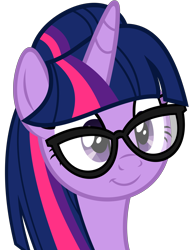 Size: 4600x5914 | Tagged: safe, artist:slb94, character:twilight sparkle, species:pony, absurd resolution, alternate character interpretation, alternate hairstyle, bust, cute, female, glasses, mare, simple background, smiling, solo, transparent background, vector