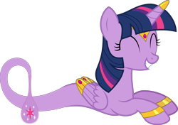 Size: 9081x6400 | Tagged: safe, artist:parclytaxel, character:twilight sparkle, character:twilight sparkle (alicorn), species:alicorn, species:pony, .svg available, absurd resolution, ain't never had friends like us, armband, ask genie twilight, bottle, eyes closed, female, gem, genie, genie pony, grin, headband, horn ring, jewelry, mare, prone, relaxing, simple background, smiling, solo, transparent background, vector, wing jewelry