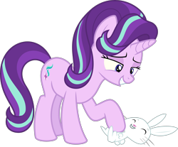 Size: 7732x6400 | Tagged: safe, artist:parclytaxel, character:angel bunny, character:starlight glimmer, species:pony, species:rabbit, species:unicorn, episode:no second prances, g4, my little pony: friendship is magic, .svg available, absurd resolution, animal, bellyrubs, cute, female, grin, interspecies, lidded eyes, male, on back, open mouth, shipping, simple background, smiling, starbunny, starlight is a bunny fondler, straight, transparent background, vector