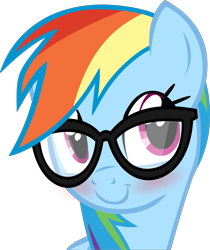 Size: 3778x4500 | Tagged: safe, artist:slb94, character:rainbow dash, species:pegasus, species:pony, absurd resolution, adorkable, blushing, cute, dashabetes, dork, female, glasses, mainstream, nerd, rainbow dork, simple background, smiling, solo, transparent background, vector