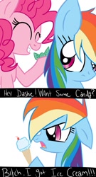 Size: 657x1216 | Tagged: safe, artist:wubcakeva, character:pinkie pie, character:rainbow dash, candy, ice cream, vulgar