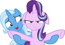 Size: 5000x3499 | Tagged: safe, artist:dashiesparkle, character:starlight glimmer, character:trixie, species:pony, episode:all bottled up, g4, my little pony: friendship is magic, absurd resolution, cute, floppy ears, simple background, starlight is not amused, transparent background, trixie's puppeteering, unamused, vector