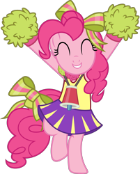 Size: 3626x4500 | Tagged: safe, artist:slb94, character:pinkie pie, species:pony, episode:all bottled up, g4, my little pony: friendship is magic, absurd resolution, bipedal, bow, cheering, cheerleader, cheerleader pinkie, clothing, cute, diapinkes, female, hair bow, pom pom, ribbon, simple background, skirt, solo, transparent background, vector