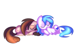 Size: 900x675 | Tagged: safe, artist:wubcakeva, oc, oc only, oc:angel, oc:cupcake slash, species:earth pony, species:pegasus, species:pony, cute, ponified, simple background, sleeping, transparent background