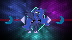 Size: 2560x1440 | Tagged: safe, artist:9x18, artist:laszlvfx, edit, character:princess luna, species:alicorn, species:pony, female, intimidating, mare, serious, serious face, solo, spread wings, wallpaper, wallpaper edit, wings