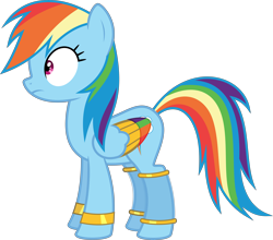 Size: 7257x6400 | Tagged: safe, artist:parclytaxel, character:rainbow dash, species:pegasus, species:pony, .svg available, absurd resolution, ain't never had friends like us, armband, female, frown, frozen, genie, jewelry, leg brace, mare, simple background, solo, transparent background, vector, wide eyes, wing jewelry
