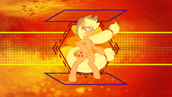 Size: 3840x2160 | Tagged: safe, artist:laszlvfx, artist:slb94, edit, character:applejack, species:earth pony, species:pony, bipedal, clothing, cowboy hat, female, hat, mare, smiling, solo, stetson, vector, wallpaper, wallpaper edit