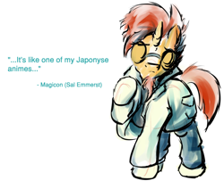 Size: 1536x1249 | Tagged: safe, artist:frist44, character:sunburst, species:pony, crossover, metal gear solid, otacon, quote