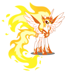 Size: 4492x5000 | Tagged: safe, artist:dashiesparkle, character:daybreaker, character:princess celestia, species:alicorn, species:pony, episode:a royal problem, g4, my little pony: friendship is magic, absurd resolution, female, helmet, mane of fire, mare, simple background, smiling, solo, spread wings, transparent background, vector, wings