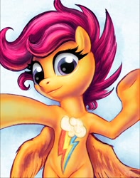 Size: 946x1200 | Tagged: safe, artist:kp-shadowsquirrel, character:scootaloo, species:pegasus, species:pony, g4, cutie mark, female, filly, implied rainbow dash, selfie, solo, tattoo