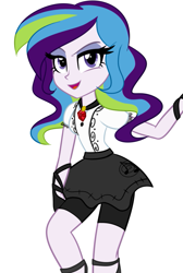 Size: 601x897 | Tagged: safe, artist:wubcakeva, oc, oc only, oc:muse, species:siren, my little pony:equestria girls, clothing, female, jewelry, looking at you, pendant, simple background, smiling, solo