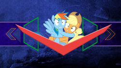 Size: 1920x1080 | Tagged: safe, artist:laszlvfx, artist:rainbowderp98, edit, character:applejack, character:rainbow dash, species:earth pony, species:pegasus, species:pony, duo, female, looking at you, mare, scared, vector, wallpaper, wallpaper edit