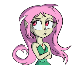 Size: 800x685 | Tagged: safe, artist:wubcakeva, character:flutterbat, character:fluttershy, species:bat pony, my little pony:equestria girls, breasts, cleavage, clothing, fangs, female, race swap, simple background, solo, transparent background