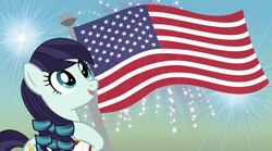 Size: 3539x1962 | Tagged: safe, artist:jhayarr23, character:coloratura, species:pony, 4th of july, american flag, american independence day, female, fireworks, flag pole, flag waving, holiday, independence day, solo, starry eyes, united states, wingding eyes