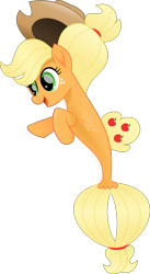 Size: 2653x4854 | Tagged: safe, artist:jhayarr23, character:applejack, species:seapony (g4), my little pony: the movie (2017), absurd resolution, clothing, cowboy hat, female, freckles, hat, open mouth, seaponified, seapony applejack, simple background, solo, species swap, stetson, transparent background, vector
