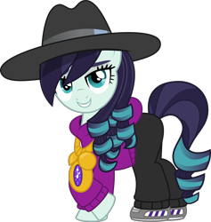 Size: 5091x5361 | Tagged: safe, artist:jhayarr23, character:coloratura, species:earth pony, species:pony, absurd resolution, clock, clothes swap, clothing, female, food, hat, mare, pants, raised hoof, rapper, rapper pie, rara, shoes, simple background, sneakers, solo, sweater, transparent background, vector
