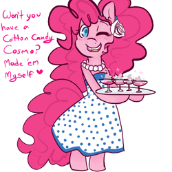 Size: 450x450 | Tagged: safe, artist:mt, character:pinkie pie, species:pony, bipedal, clothing, dress, drink, female, solo, waitress