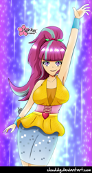 Size: 537x1000 | Tagged: safe, artist:clouddg, character:sour sweet, equestria girls:dance magic, g4, my little pony: equestria girls, my little pony:equestria girls, spoiler:eqg specials, armpits, breasts, busty sour sweet, clothing, dancing, dress, female, human coloration, looking at you, ponytail, solo