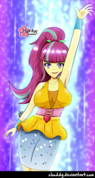 Size: 537x1000 | Tagged: safe, artist:clouddg, character:sour sweet, equestria girls:dance magic, g4, my little pony: equestria girls, my little pony:equestria girls, spoiler:eqg specials, armpits, breasts, busty sour sweet, clothing, dancing, dress, female, looking at you, solo