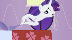 Size: 1920x1080 | Tagged: safe, artist:parclytaxel, character:rarity, species:pony, species:unicorn, ain't never had friends like us, ask generous genie rarity, bed, bedroom, blinds, bottle, female, genie, geniefied, looking back, mare, night, open mouth, solo, stars, vector, window