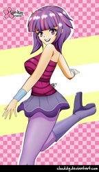 Size: 574x1000 | Tagged: safe, artist:clouddg, character:sunny flare, equestria girls:dance magic, g4, my little pony: equestria girls, my little pony:equestria girls, spoiler:eqg specials, breasts, busty sunny flare, clothing, female, signature, solo