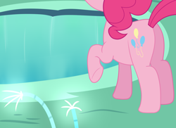 Size: 1868x1360 | Tagged: safe, artist:djdavid98, character:pinkie pie, species:pony, newbie artist training grounds, episode:too many pinkie pies, g4, my little pony: friendship is magic, atg 2017, butt, cave, cave pool, female, mirror pool, offscreen character, plot, simple background, solo