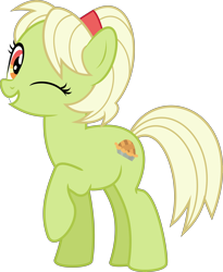 Size: 5677x6930 | Tagged: safe, artist:jhayarr23, character:granny smith, species:earth pony, species:pony, episode:the perfect pear, g4, my little pony: friendship is magic, absurd resolution, adorasmith, cute, female, mare, one eye closed, raised hoof, simple background, solo, transparent background, vector, young granny smith, younger