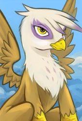 Size: 416x612 | Tagged: safe, artist:hobbes-maxwell, character:gilda, species:griffon, female, sitting, solo, spread wings, wings