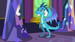 Size: 6000x3375 | Tagged: safe, artist:dashiesparkle, character:princess ember, species:dragon, episode:triple threat, g4, my little pony: friendship is magic, eating, female, high res, solo, twilight's castle, vector