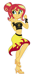 Size: 550x1200 | Tagged: safe, artist:wubcakeva, character:sunset shimmer, equestria girls:forgotten friendship, g4, my little pony: equestria girls, my little pony:equestria girls, alternate hairstyle, bandeau, belly button, clothing, cute, equestria girls minis, feet, female, fiery shimmer, midriff, raised leg, sandals, shimmerbetes, simple background, skirt, smiling, solo, summer sunset, swimsuit, that was fast, transparent background, vector, wrap skirt