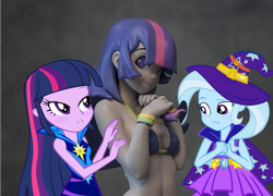 Size: 1206x870 | Tagged: safe, artist:doxy, artist:pixelkitties, character:trixie, character:twilight sparkle, ship:twixie, my little pony:equestria girls, bikini, breasts, cleavage, clothing, female, figurine, irl, lesbian, love triangle, photo, ponidox, self ponidox, selfcest, shipping, swimsuit, twolight