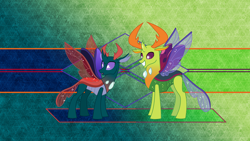 Size: 3840x2160 | Tagged: safe, artist:frownfactory, artist:laszlvfx, edit, character:pharynx, character:prince pharynx, character:thorax, species:changeling, species:reformed changeling, episode:to change a changeling, g4, my little pony: friendship is magic, brotherhood, brotherly love, brothers, changedling brothers, male, smiling, wallpaper, wallpaper edit