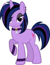 Size: 3435x4500 | Tagged: safe, artist:slb94, character:twilight sparkle, character:twilight sparkle (unicorn), species:pony, species:unicorn, alternate character interpretation, alternate hairstyle, armband, collar, ear piercing, eyeshadow, female, goth, lidded eyes, looking at you, makeup, mare, piercing, simple background, solo, transparent background, vector