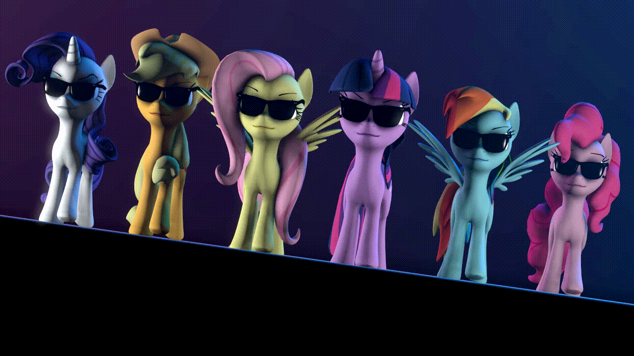 Size: 1280x720 | Tagged: safe, artist:anthroponiessfm, character:applejack, character:fluttershy, character:pinkie pie, character:rainbow dash, character:rarity, character:twilight sparkle, 3d, animated, deal with it, female, gif, mane six, source filmmaker, spread wings, sunglasses, walking, wings