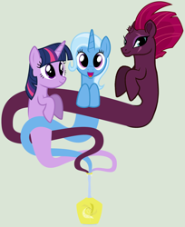 Size: 4368x5344 | Tagged: safe, artist:parclytaxel, artist:themexicanpunisher, character:tempest shadow, character:trixie, character:twilight sparkle, species:pony, my little pony: the movie (2017), absurd resolution, broken horn, cute, diatrixes, genie, genie pony, simple background, smiling, species swap, tempestbetes, trio, twiabetes