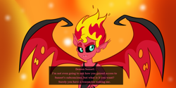 Size: 1024x512 | Tagged: safe, artist:wubcakeva, character:sunset satan, character:sunset shimmer, g4, my little pony:equestria girls, demon, dialogue box, looking at you, mindscape, quest, sunset satan, video game, visual novel