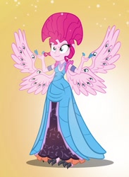 Size: 733x1000 | Tagged: safe, artist:pixelkitties, character:pinkie pie, my little pony:equestria girls, angel of death, clothing, costume, female, gradient background, guillermo del toro, halloween, hellboy, holiday, horror, parody, solo, the horror, wings