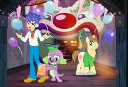 Size: 1000x684 | Tagged: safe, artist:pixelkitties, character:donut joe, character:flash sentry, character:spike, character:spike (dog), species:dog, species:pony, species:unicorn, my little pony:equestria girls, clown, fred jones, halloween, holiday, male, parody, paws, pixelkitties' brilliant autograph media artwork, scooby doo, shaggy rogers, stallion, vincent tong
