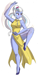 Size: 1640x3250 | Tagged: safe, artist:danmakuman, character:sugarcoat, my little pony:equestria girls, armpits, breasts, cheongsam, clothing, dress, female, flats, martial arts, open mouth, raised leg, shoes, side slit, sideboob, simple background, sleeveless, solo, white background