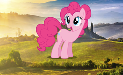 Size: 1229x746 | Tagged: safe, artist:dashiesparkle, artist:lightning19567, character:pinkie pie, species:pony, giant pony, irl, italy, macro, photo, ponies in real life, solo, tuscany