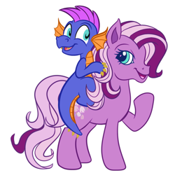 Size: 746x737 | Tagged: safe, artist:wubcakeva, character:spike, character:wysteria, species:dragon, species:pony, episode:the princess promenade, g3, ear piercing, earring, female, jewelry, mare, piercing, simple background, smiling, white background