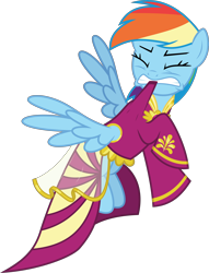 Size: 6400x8383 | Tagged: safe, artist:parclytaxel, character:rainbow dash, species:pegasus, species:pony, episode:inspiration manifestation, g4, my little pony: friendship is magic, .svg available, absurd resolution, clothing, dress, female, flying, mare, mouth hold, outfit catalog, pulling, rainbow dash always dresses in style, simple background, solo, transparent background, vector