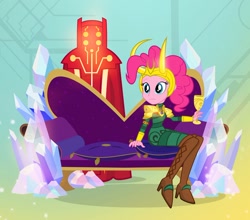 Size: 1000x881 | Tagged: safe, artist:pixelkitties, character:pinkie pie, my little pony:equestria girls, celestial, couch, cup, eson the searcher, female, goblet, loki, marvel, marvel cinematic universe, okie doki loki, parody, solo, thor, thor: ragnarok