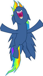 Size: 6400x11224 | Tagged: safe, artist:parclytaxel, part of a set, character:evil pie hater dash, character:rainbow dash, species:pegasus, species:pony, episode:secrets and pies, g4, my little pony: friendship is magic, .svg available, absurd resolution, evil laugh, female, flying, laughing, mare, nose in the air, open mouth, sharp teeth, simple background, solo, teeth, transparent background, uvula, vector