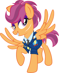 Size: 2418x3001 | Tagged: safe, artist:pixelkitties, edit, character:scootaloo, species:pegasus, species:pony, clothing, cutie mark, female, looking at you, older, older scootaloo, pixelkitties' brilliant autograph media artwork, raised hoof, scar, scootaloo can fly, simple background, solo, transparent background, uniform, vector, vector edit, wonderbolt scootaloo, wonderbolts, wonderbolts dress uniform, wonderbolts uniform
