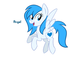 Size: 900x720 | Tagged: safe, artist:wubcakeva, oc, oc only, oc:angel, species:pegasus, species:pony, female, flying, mare, open mouth, simple background, smiling, solo, spread wings, transparent background, wings
