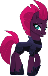 Size: 5434x8557 | Tagged: safe, artist:jhayarr23, character:tempest shadow, species:pony, species:unicorn, my little pony: the movie (2017), absurd resolution, armor, broken horn, cute, eye scar, female, happy, hoof shoes, looking at you, mare, pretty pretty tempest, raised hoof, scar, simple background, smiling, solo, tempestbetes, transparent background, vector, when she smiles