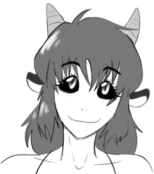 Size: 754x848 | Tagged: safe, artist:dj-black-n-white, oc, oc only, oc:kimmy and mera, parent:chimera sisters, satyr, black sclera, bust, grayscale, looking at you, monochrome, offspring, portrait, simple background, slit eyes, solo, white background
