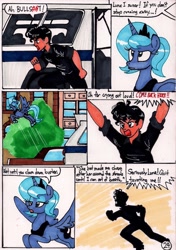 Size: 1388x1976 | Tagged: safe, artist:newyorkx3, character:princess luna, oc, oc:tommy, species:human, comic:young days, bus, censored vulgarity, comic, dialogue, grawlixes, manehattan, s1 luna, traditional art
