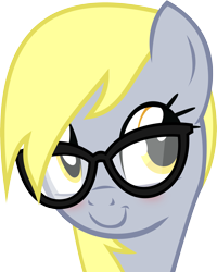 Size: 3607x4500 | Tagged: safe, artist:slb94, character:derpy hooves, species:pegasus, species:pony, :t, blushing, bust, cute, derpabetes, female, glasses, mare, portrait, simple background, smiling, solo, transparent background, underp, vector